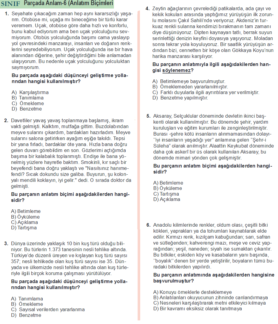 8.sınıf Türkçe - Anlatım Biçimleri ve Düşünceyi Geliştirme Yolları