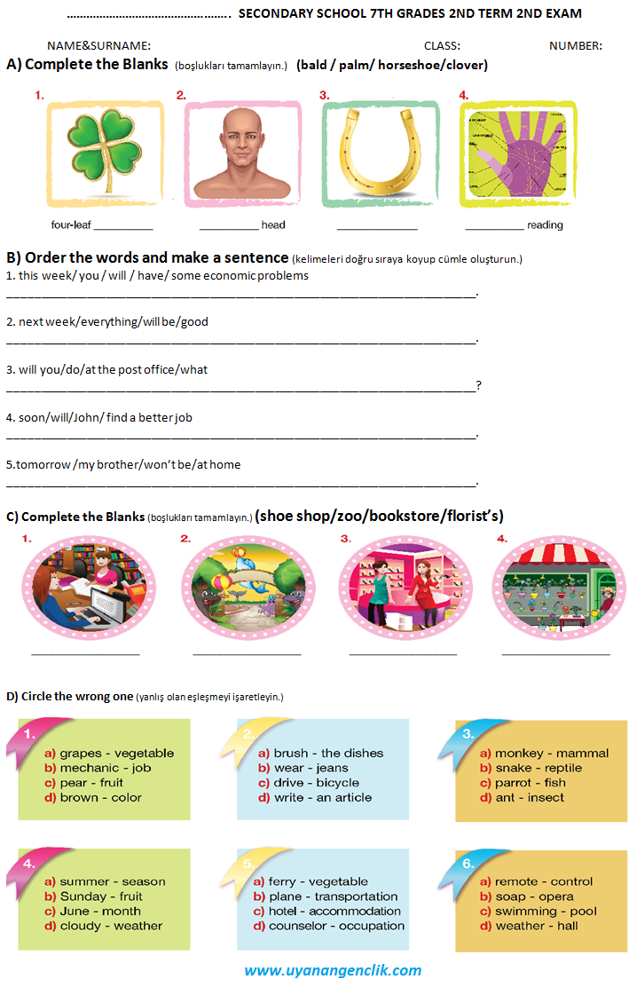 2017 - 7. Sınıf İngilizce - 2. Dönem 2. Yazılı Soruları Ve Cevapları 1