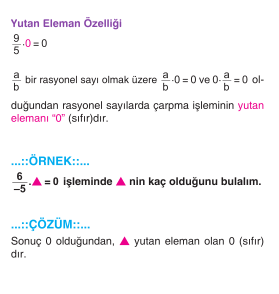 7. Sınıf Matematik Rasyonel Sayılarda Çarpma İşlemi Özellikleri