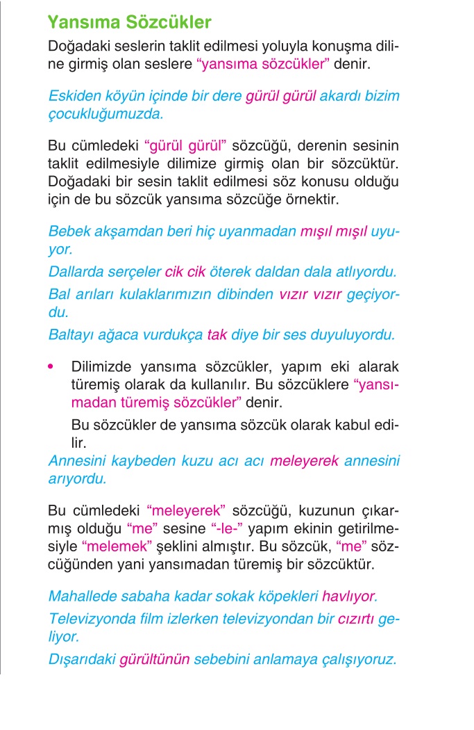 6. Sınıf Türkçe - Yansıma Sözcükler - Konu Anlatımı - Kelime Anlamı