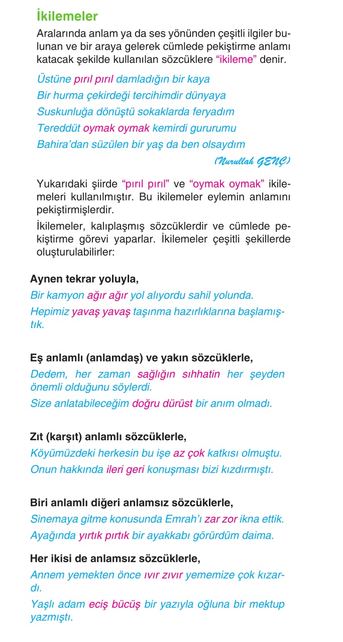 6. Sınıf Türkçe - İkilemeler - Konu Anlatımı - Kelime Anlamı - Uyanan