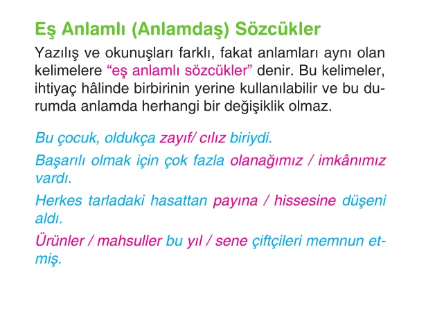 6 sinif turkce es anlamli anlamdas sozcukler kelime anlami uyanan genclik