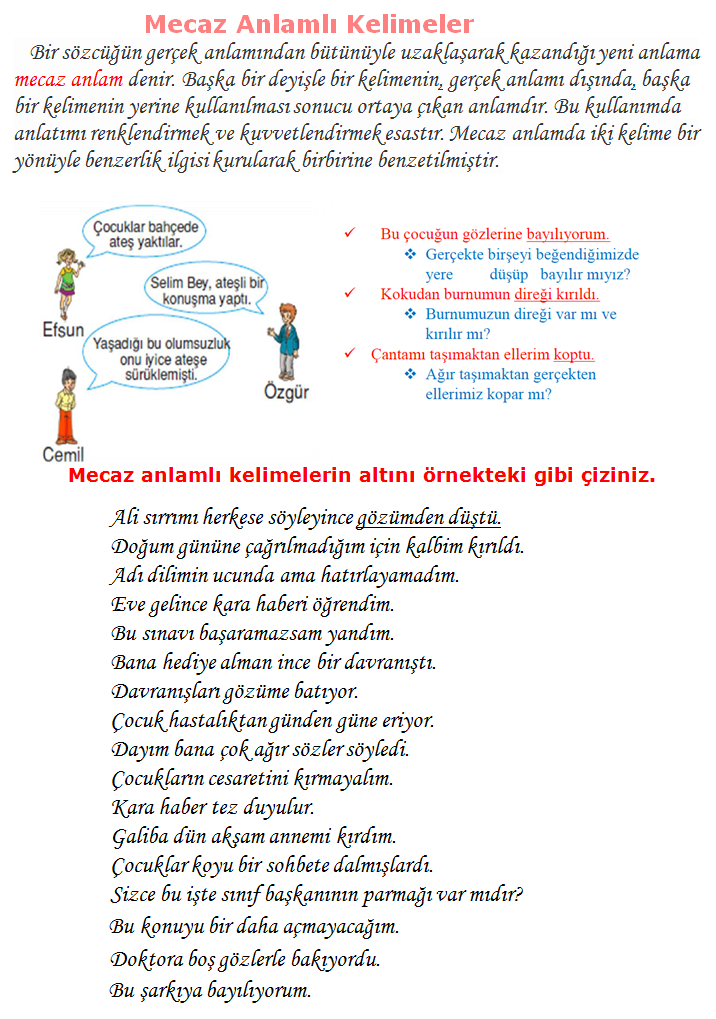 3.Sınıf Türkçe - Mecaz Anlamlı Kelimeler - Konu Anlatımı - 3. Sınıf